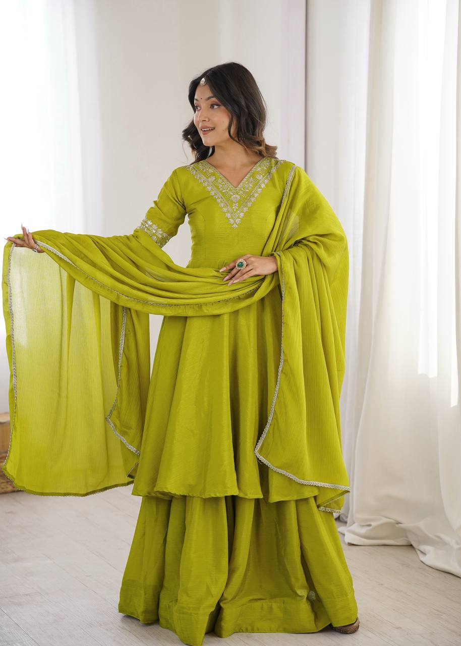 Dreamy Embroidered Chinon Palazzo Set