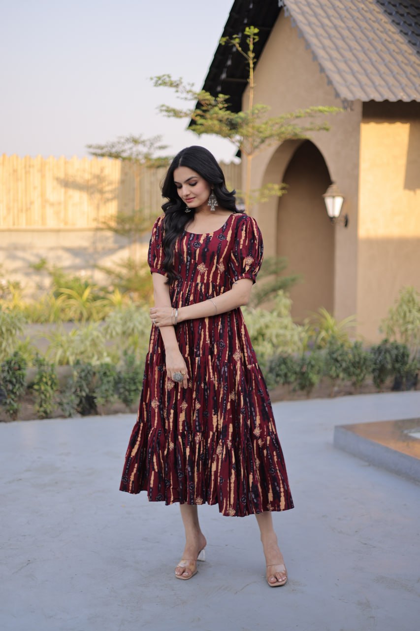 Rustic Maroon Tiered Cotton Elegance