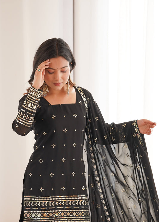 Black Elegant Kurta Sharara Set