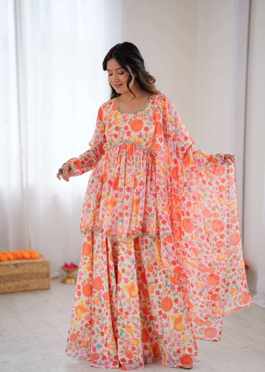 Floral Organza Kediya Palazzo Set