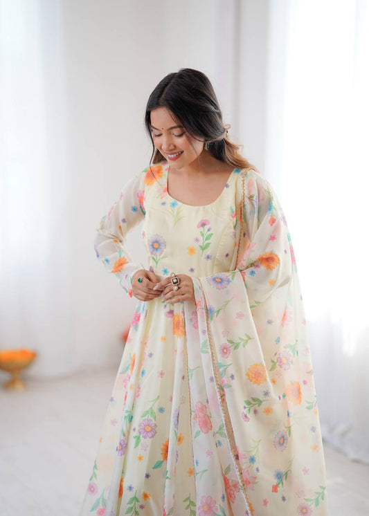 Ivory Glow Organza Anarkali Set