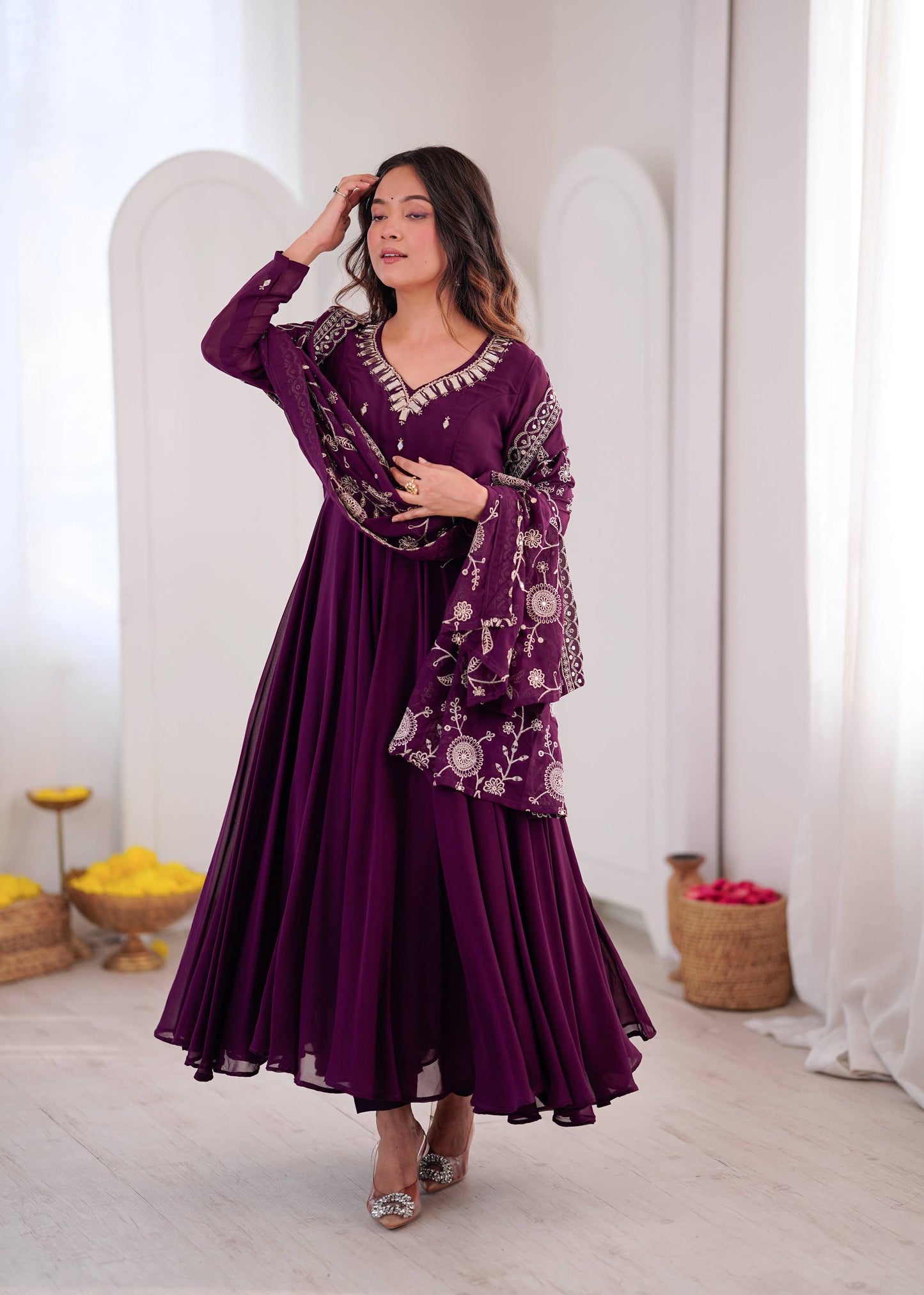 Ruhani Mirror Embroidered Gown Set