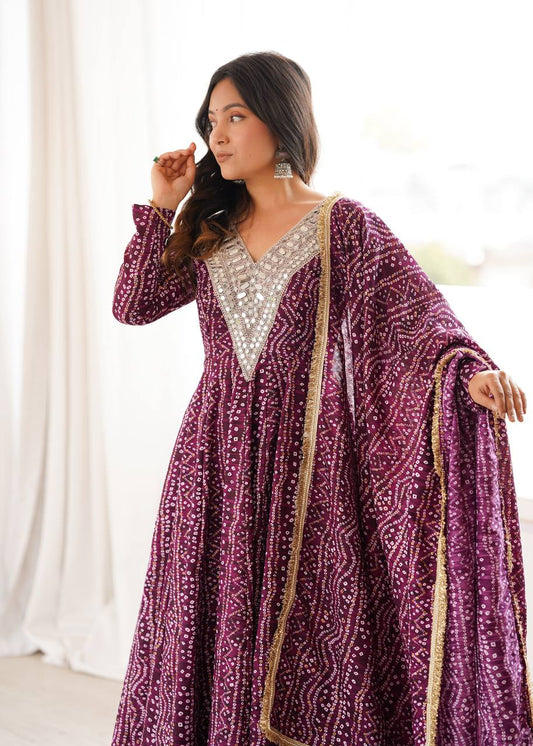 Bandhani Mirror Embroidered Gown Set