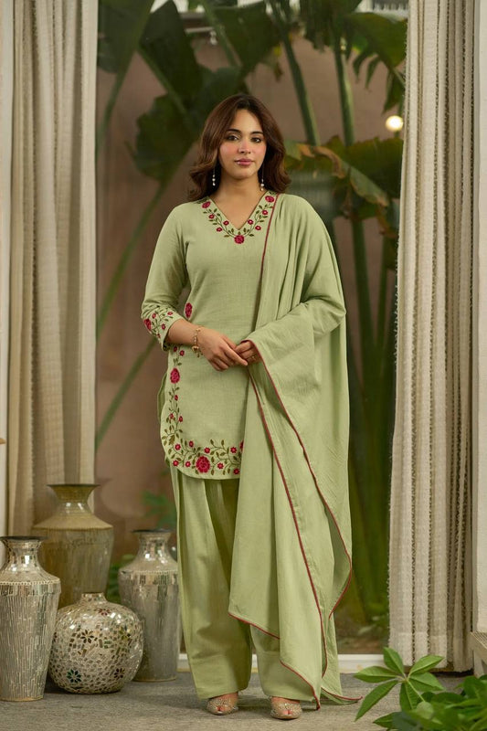 Sage Green Chanderi Farshi Salwar Suit Set