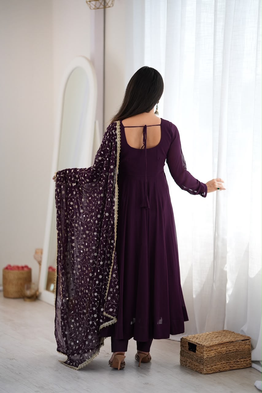 Wine Zari Embroidered Anarkali Set