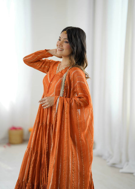 Radiant Chanderi Glow Ruffle Gown