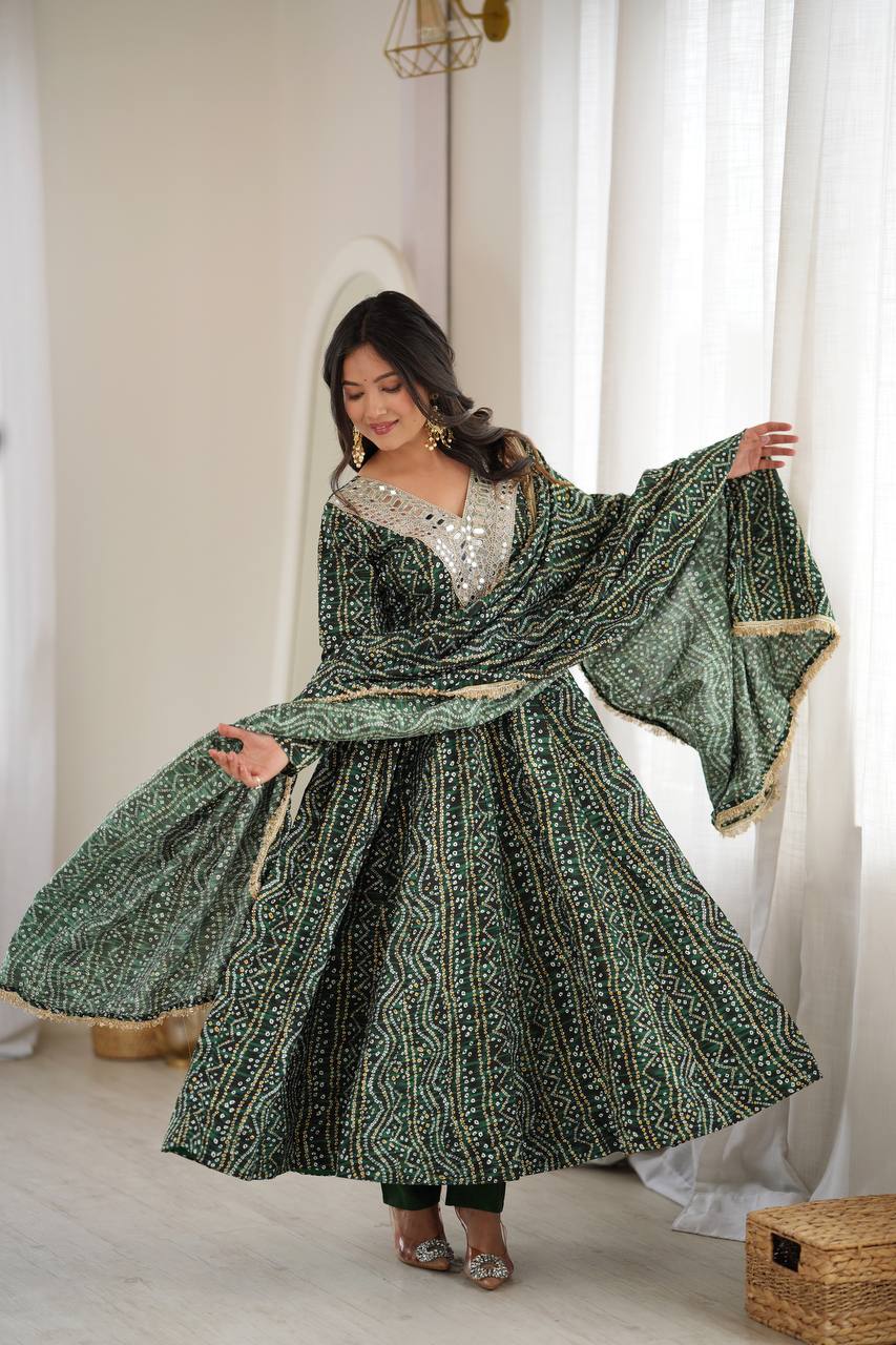 Bandhani Mirror Embroidered Gown Set