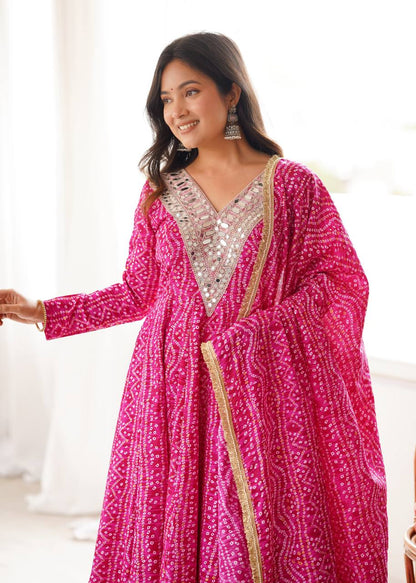 Bandhani Mirror Embroidered Gown Set