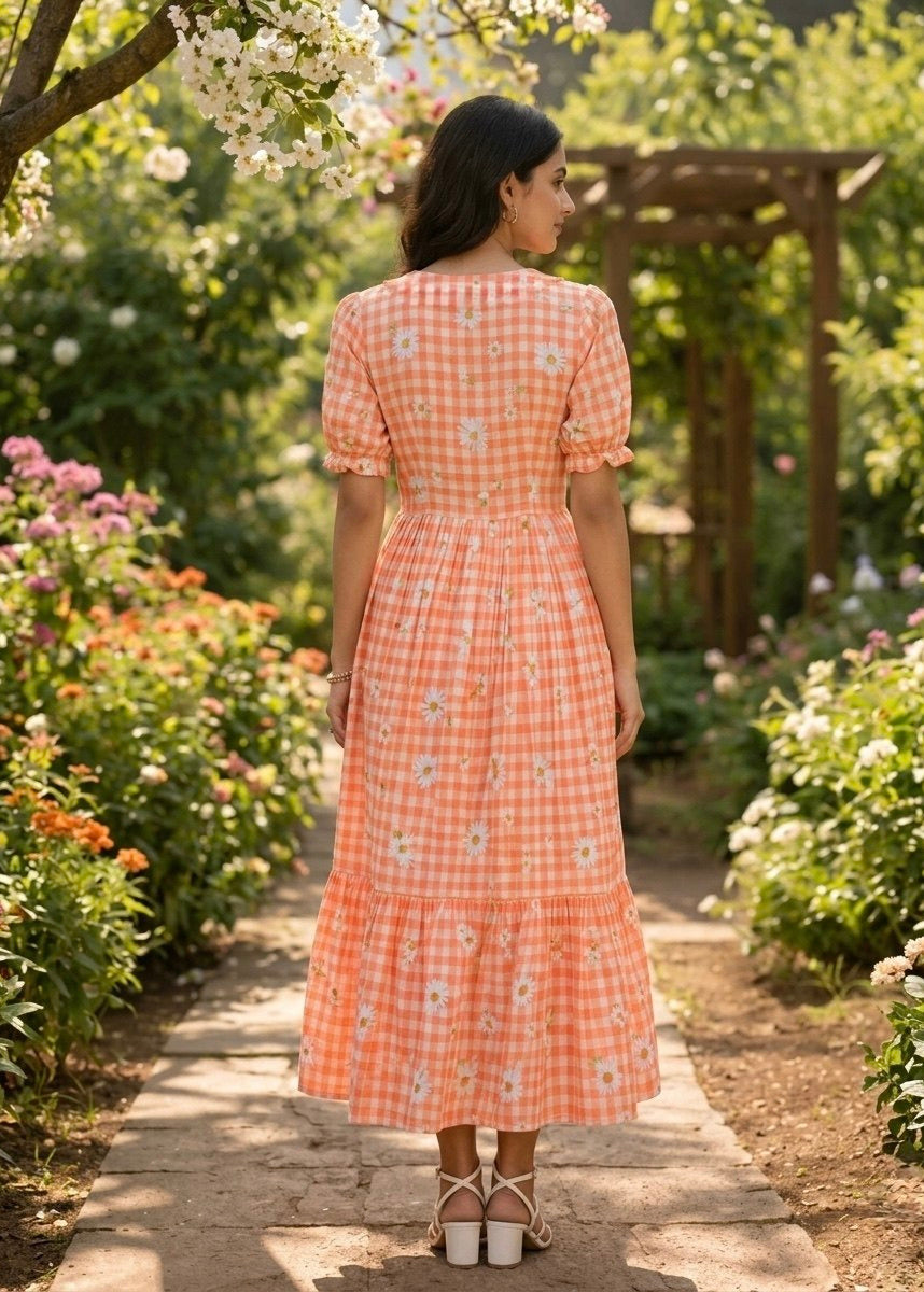 Dreamy Pastel Checked Flare Maxi Dress