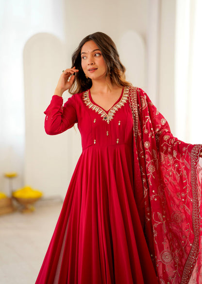Ruhani Mirror Embroidered Gown Set