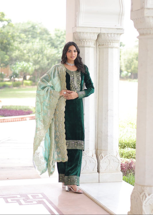 Stunning Zari Velvet Kurta Set