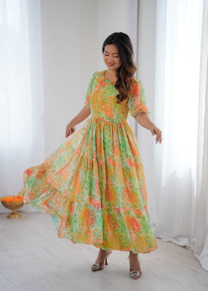 Pastel Bloom Georgette Maxi Dress