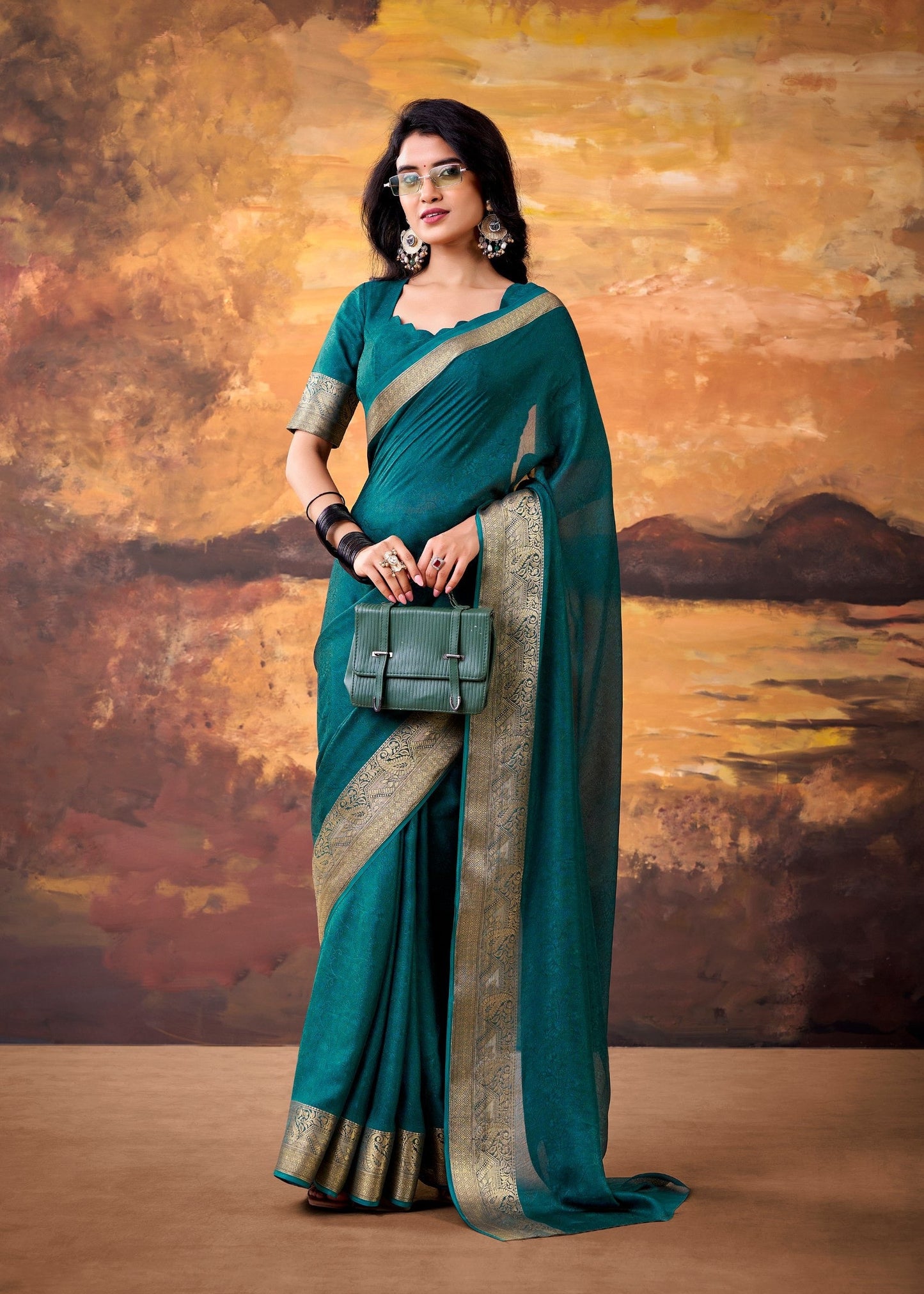 Gulnaar Golden Zari Weave Saree