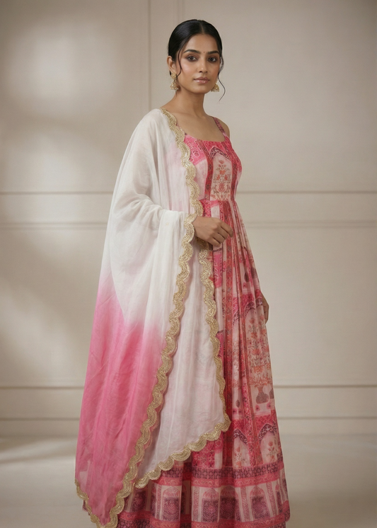 Elegant Printed Organza Anarkali