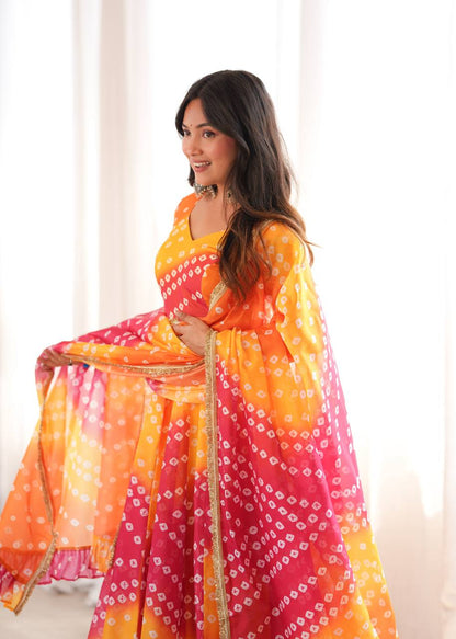 Vibrant Organza Bandhani Anarkali Set