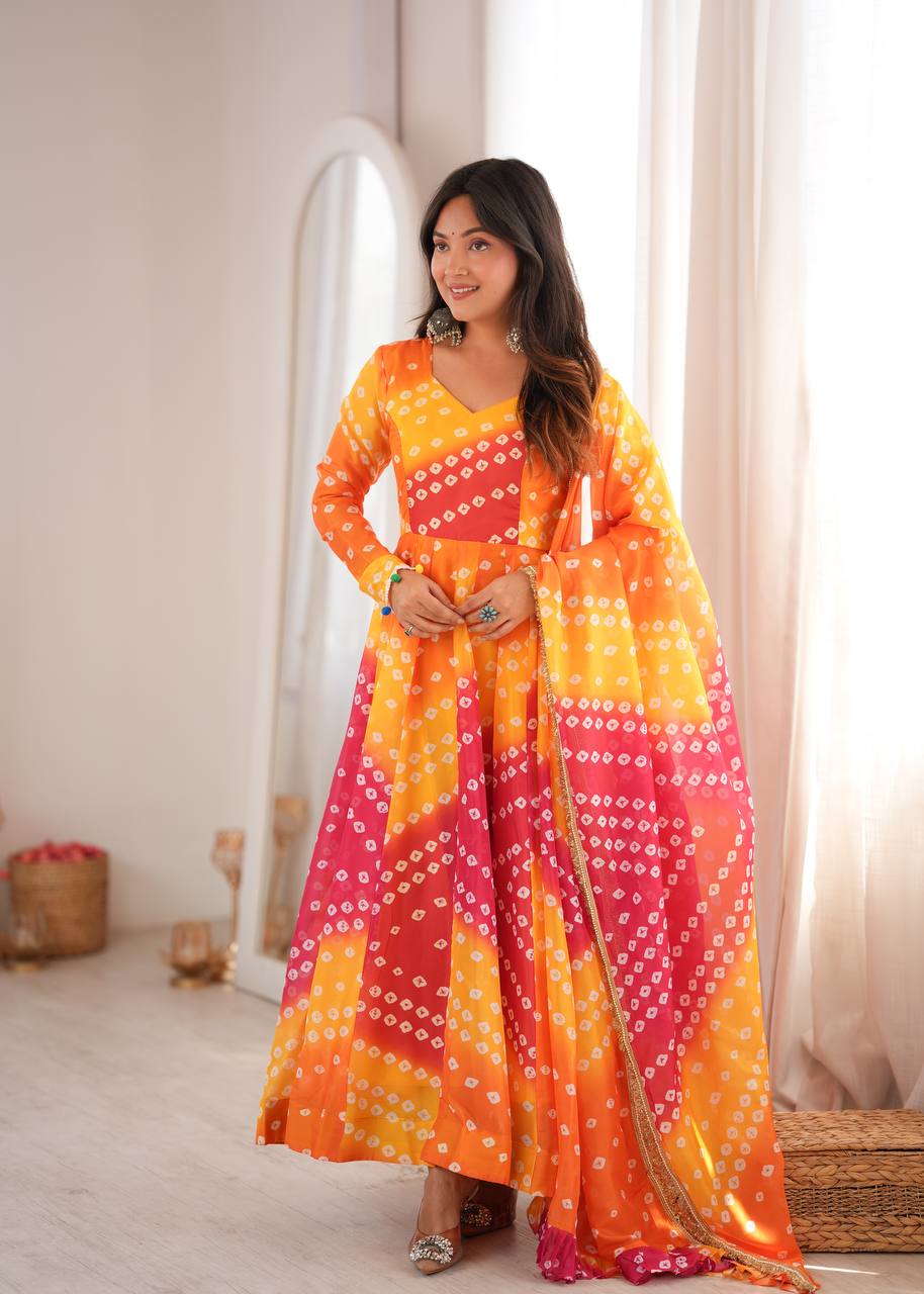 Vibrant Organza Bandhani Anarkali Set