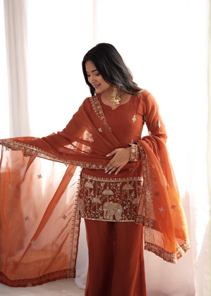Rust Elegance Palazzo Suit Set