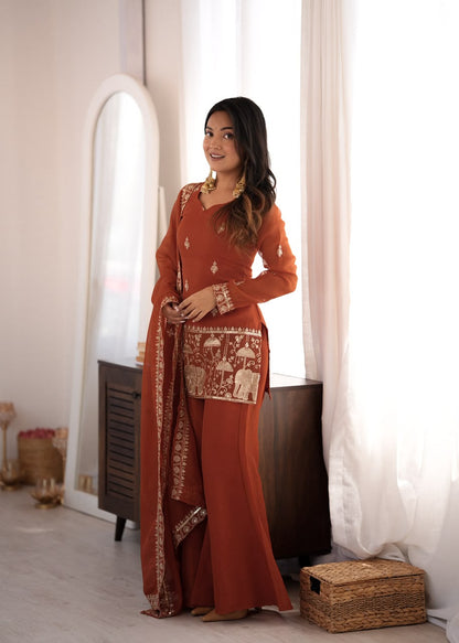 Rust Elegance Palazzo Suit Set