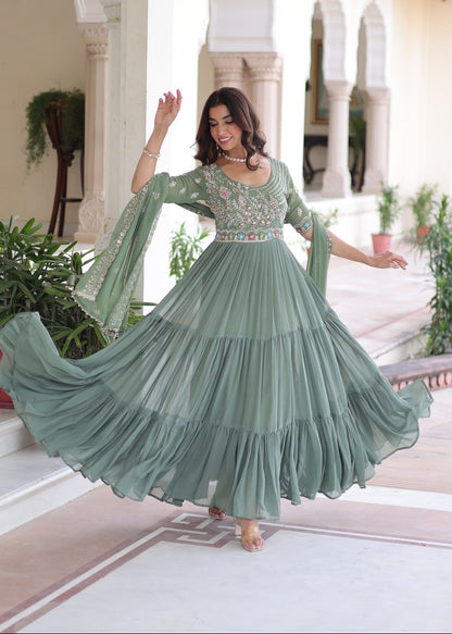Elegance Multithread Embroidered Gown