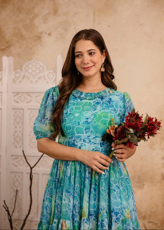 Firozi Digital Print Maxi Gown