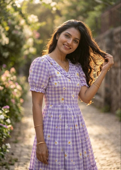 Dreamy Pastel Checked Flare Maxi Dress