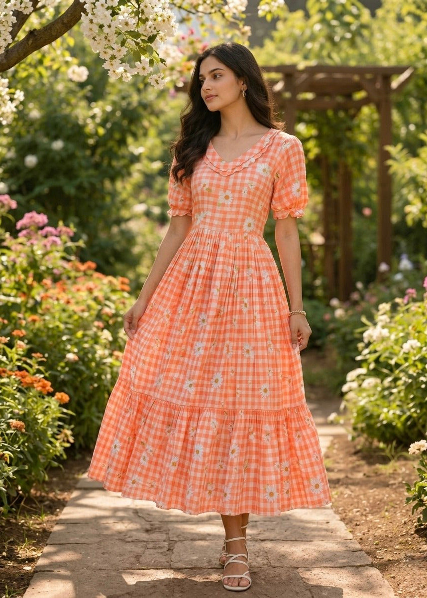 Dreamy Pastel Checked Flare Maxi Dress