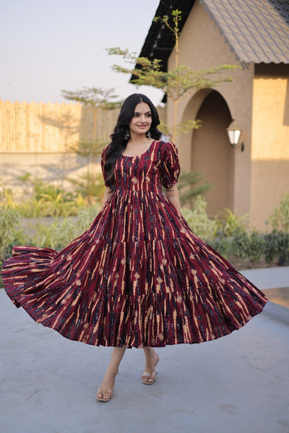 Rustic Maroon Tiered Cotton Elegance