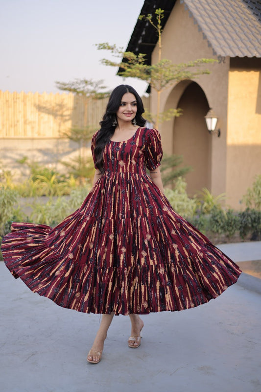 Rustic Maroon Tiered Cotton Elegance