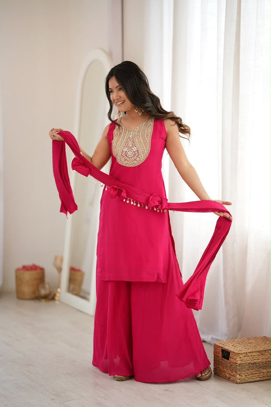 Gulabi Pink Mirror Work Palazzo Suit Set