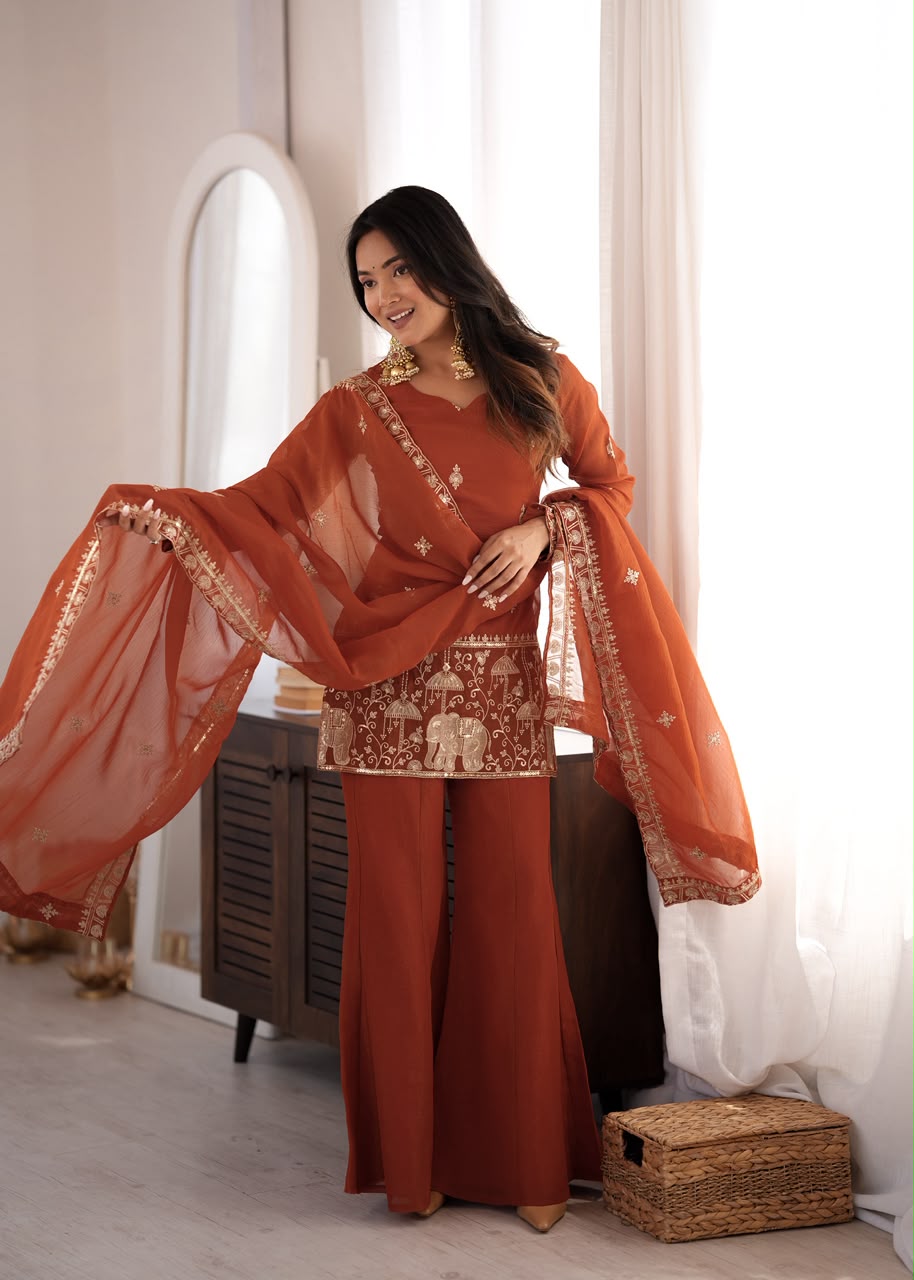 Rust Elegance Palazzo Suit Set