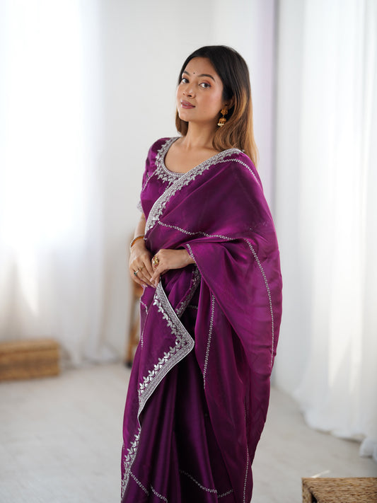 Thread & Sequin Embroidered Silk Saree