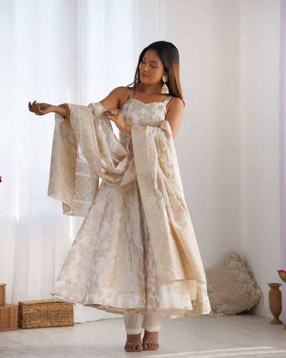 Ivory Bloom Banarasi Anarkali Set