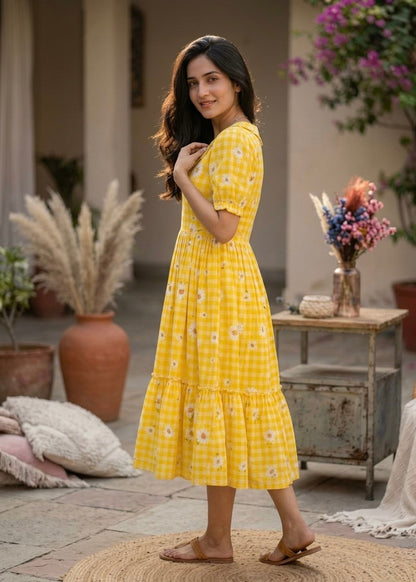 Dreamy Pastel Checked Flare Maxi Dress