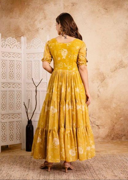 Sunshine Yellow Printed Maxi Gown