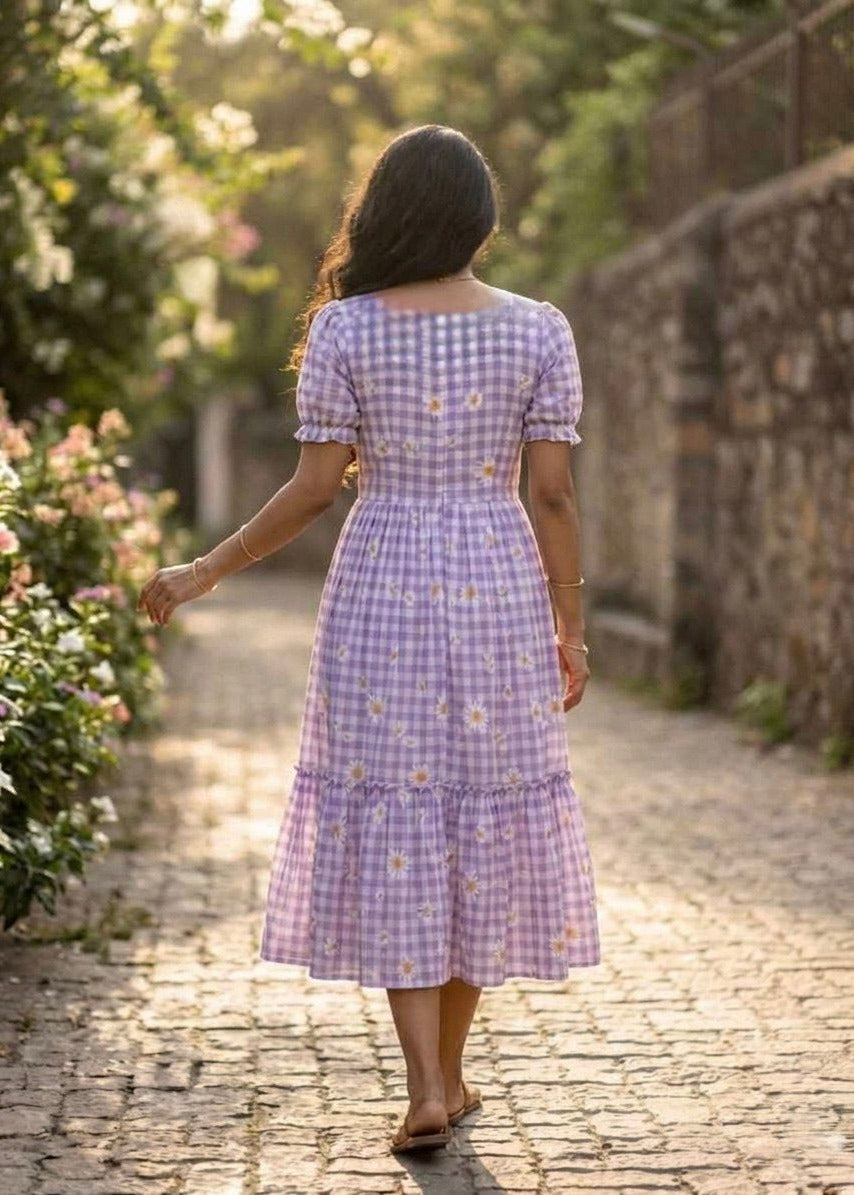 Dreamy Pastel Checked Flare Maxi Dress
