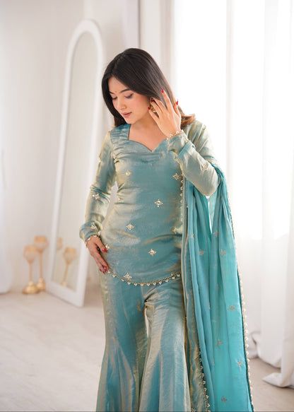 Seafoam Fendy Silk Sharara Set