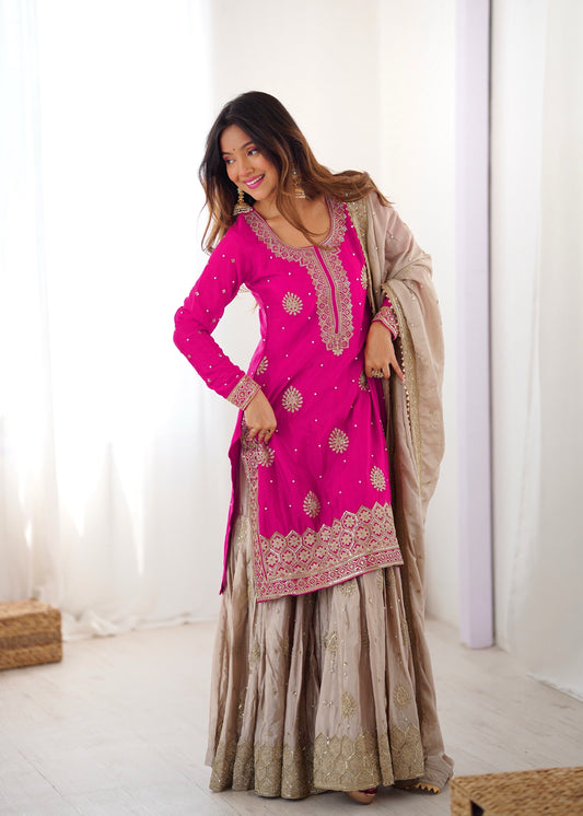Gulnaar Pink Kurta & Sharara Set