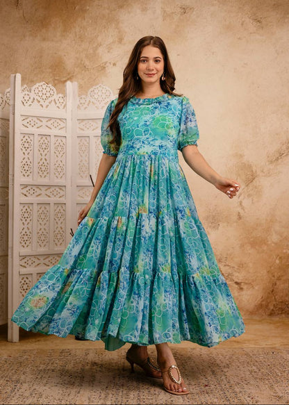 Firozi Digital Print Maxi Gown