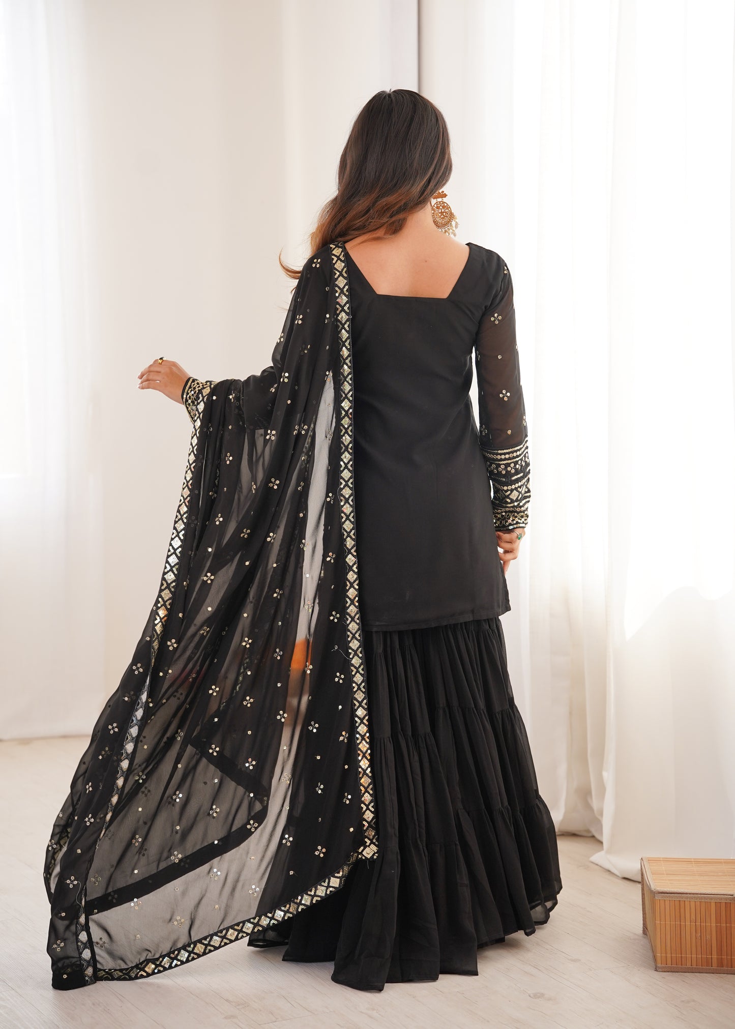 Black Elegant Kurta Sharara Set