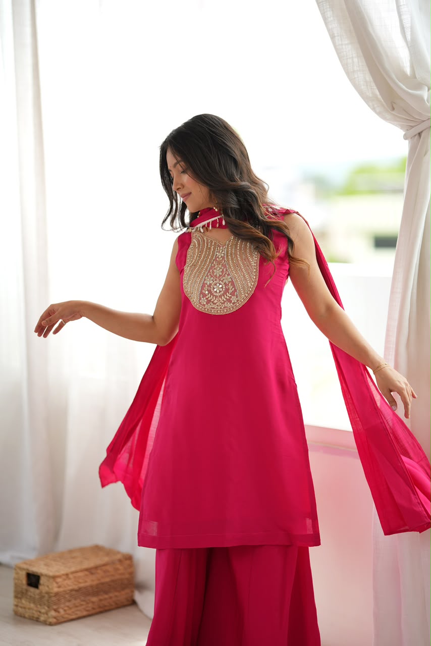 Gulabi Pink Mirror Work Palazzo Suit Set