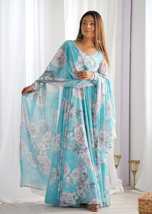 Soft Breeze Floral Georgette Gown