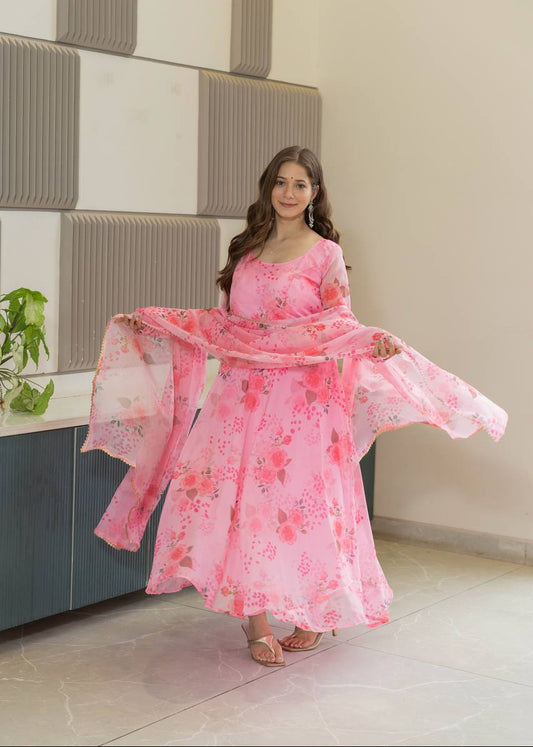 Soft Organza Printed Umbrella Suit