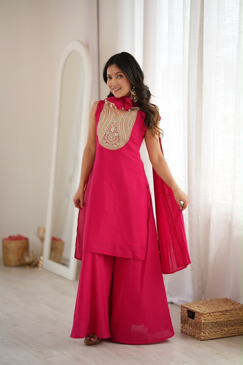 Gulabi Pink Mirror Work Palazzo Suit Set