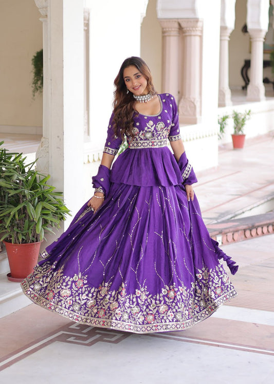 Royal Purple Embroidered Lehenga Choli