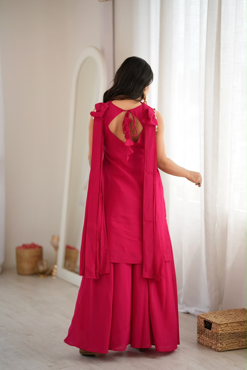 Gulabi Pink Mirror Work Palazzo Suit Set