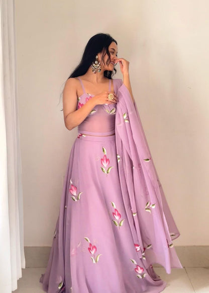 Soft Purple Hand-Painted Lehenga Set