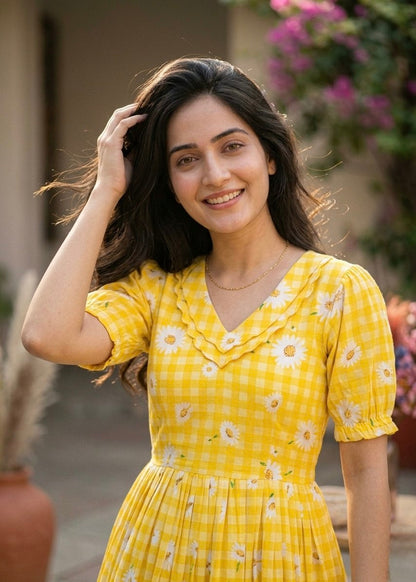 Dreamy Pastel Checked Flare Maxi Dress
