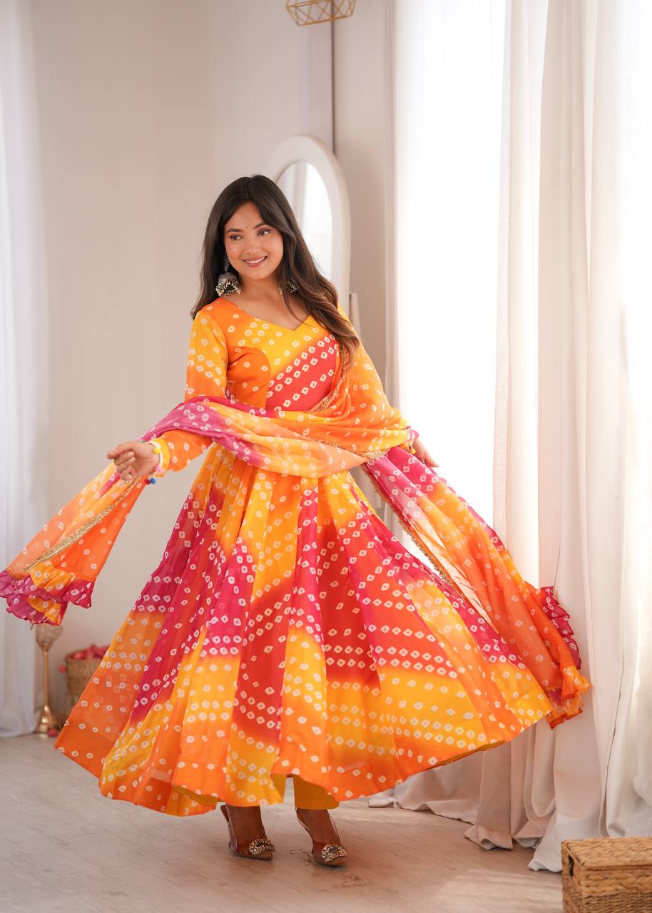 Vibrant Organza Bandhani Anarkali Set