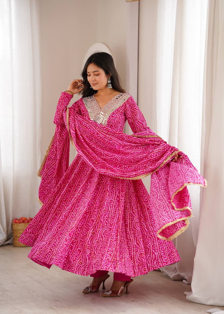 Bandhani Mirror Embroidered Gown Set