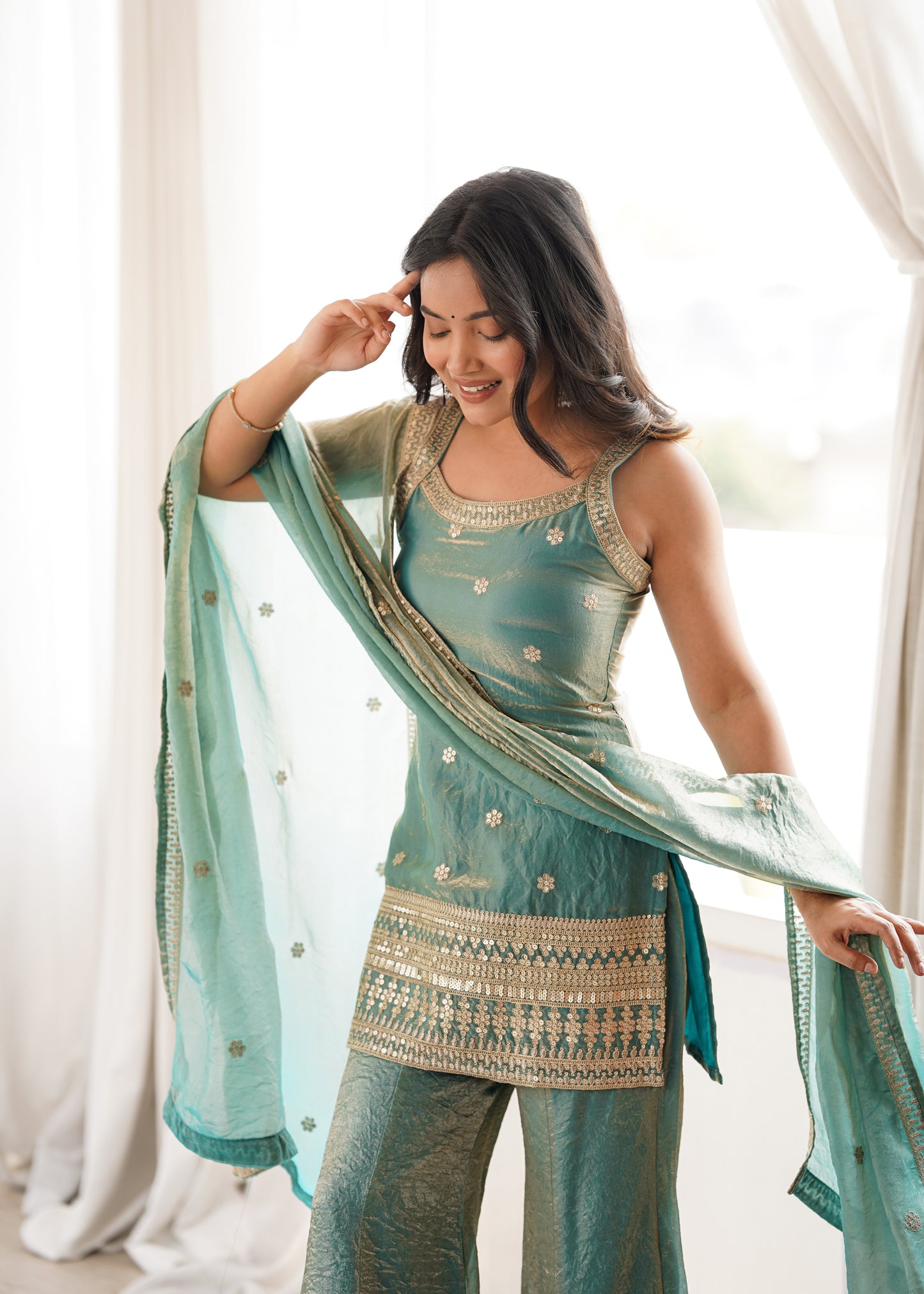 Shimmering Bloom Sharara Suit Set